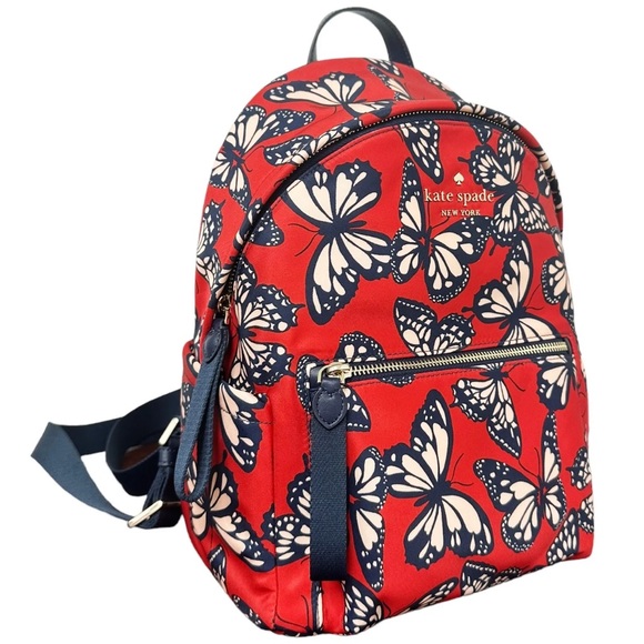 Kate Spade Chelsea The Little Better Medium Nylon Backpack Butterfly Print Red - Picture 3 of 7